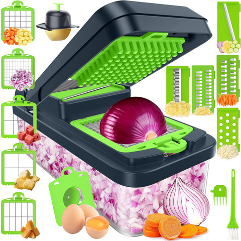 SpaceHacks Cortadora de Verduras 15 en 1 con diez hojas para cortes precisos