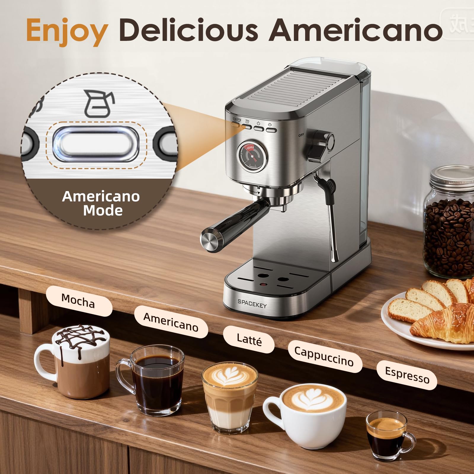 Spacekey cafetera boquilla de leche 360 grados para espumar leche.
