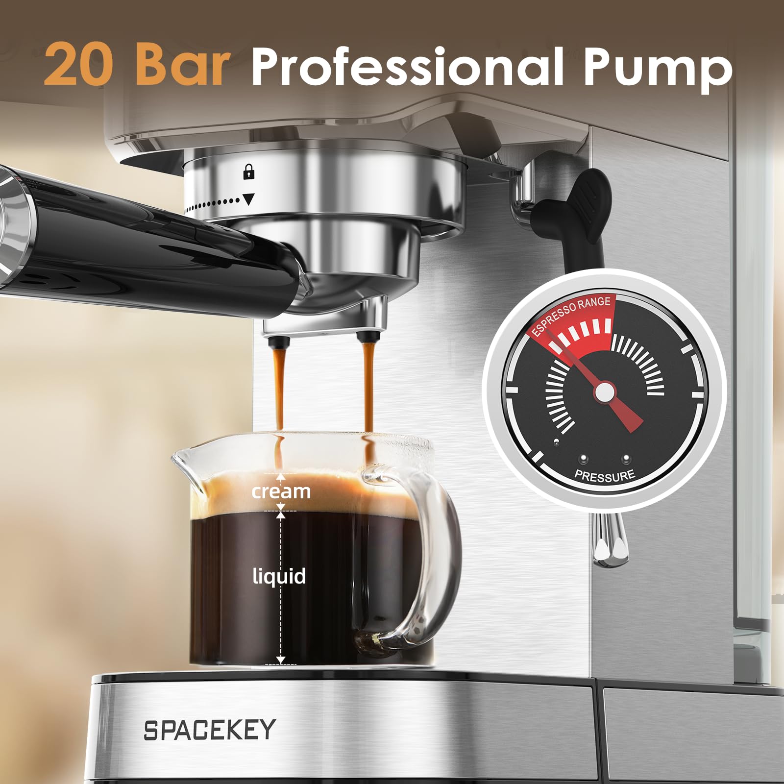 Spacekey cafetera precalentamiento rápido para bebidas listas en minutos.