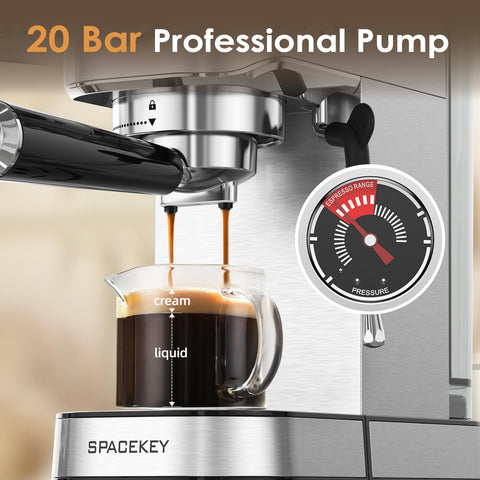 Spacekey cafetera precalentamiento rápido para bebidas listas en minutos.