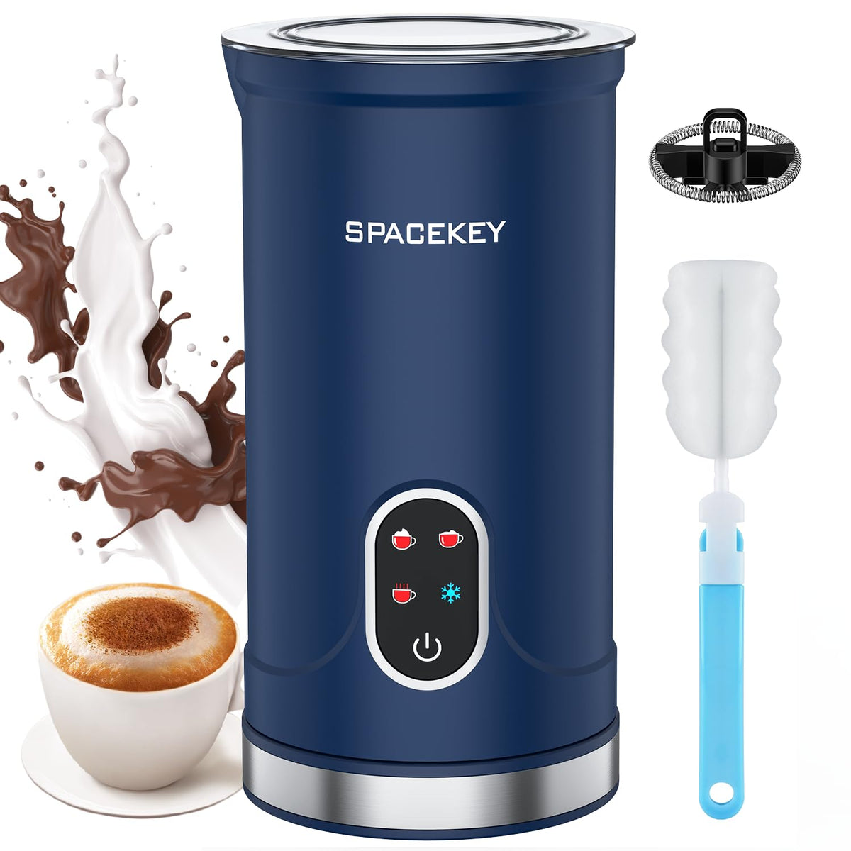 Spacekey espumador leche 4 en 1 en uso diario para latte cremoso.