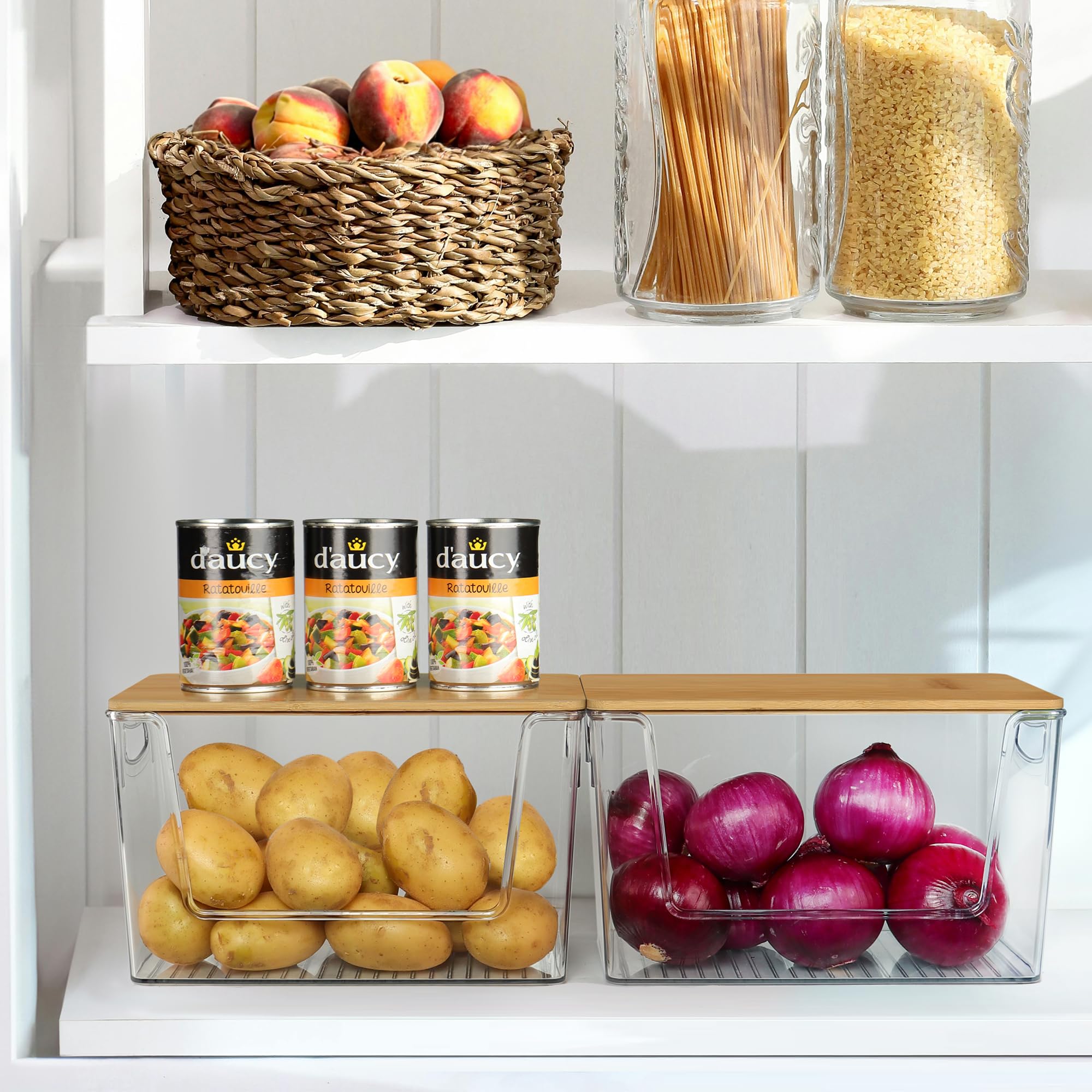 Spacemart: organizador de cocina con tapa de bambú para uso diario.