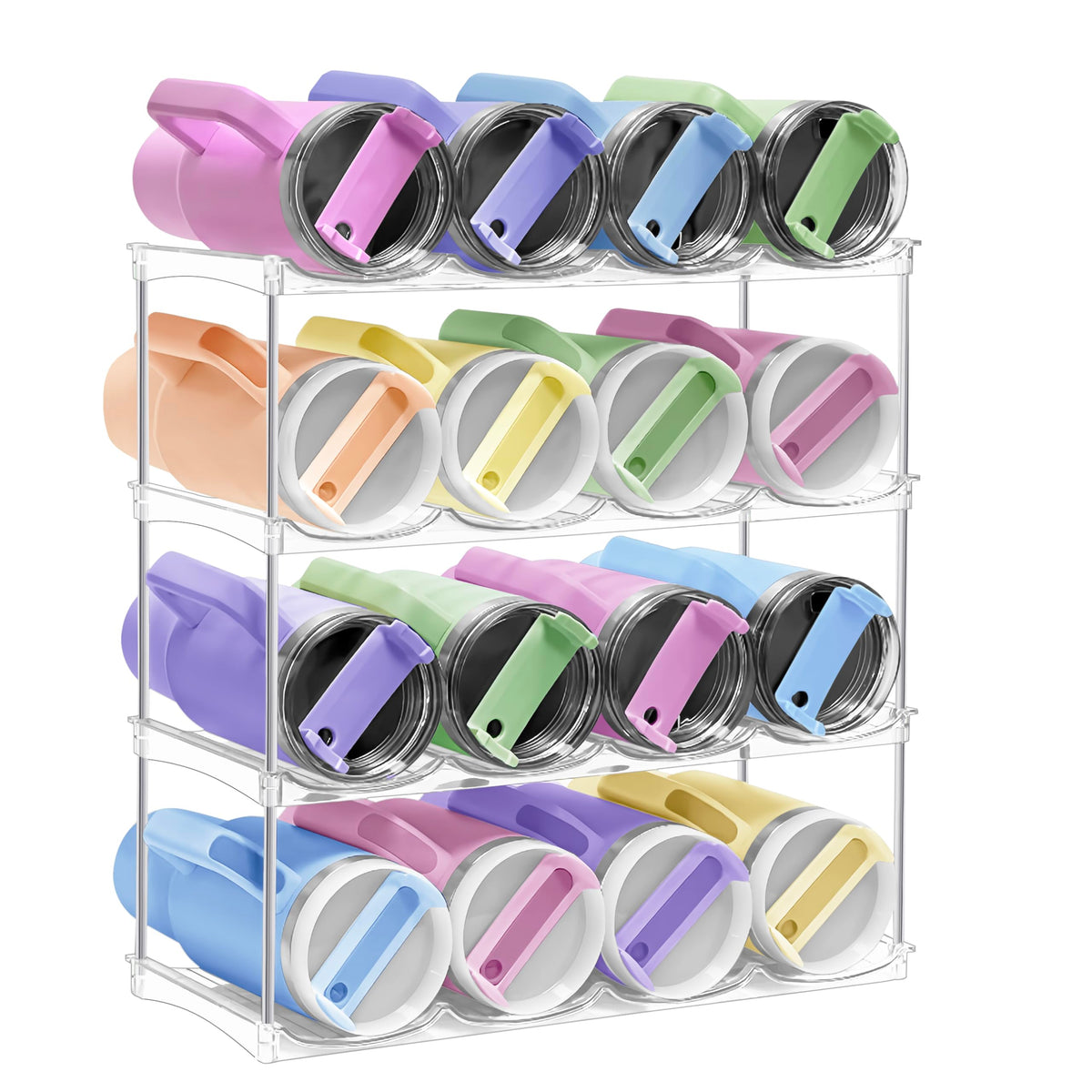 Spaclear organizador de botellas apilable de 4 niveles para despensa, ahorro de espacio.