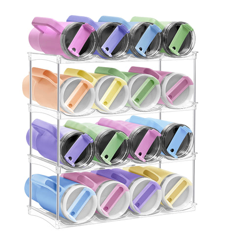 Spaclear organizador de botellas apilable de 4 niveles para despensa, ahorro de espacio.
