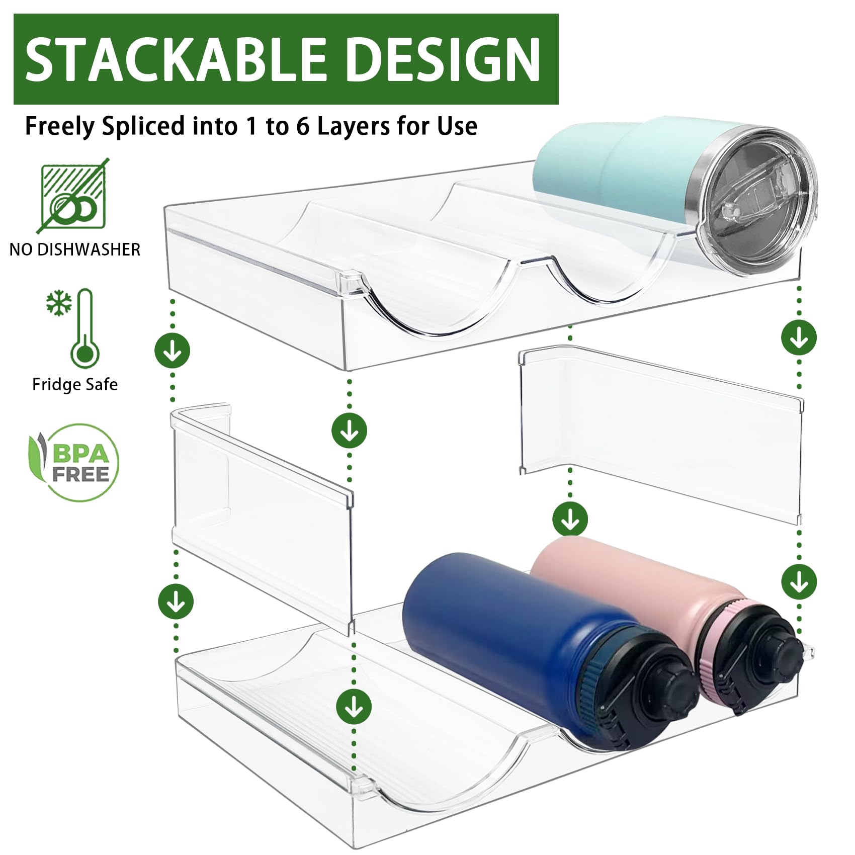 Spaclear organizador compatible con botellas 12oz-32oz para uso versátil.