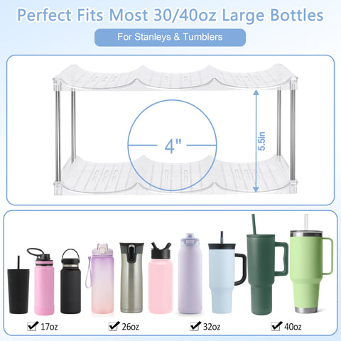 Diseño apilable de Spaclear para varias botellas y tumbler.