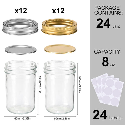 SPANLA frascos Mason 8 oz de vidrio apto para alimentos, libres de plomo.