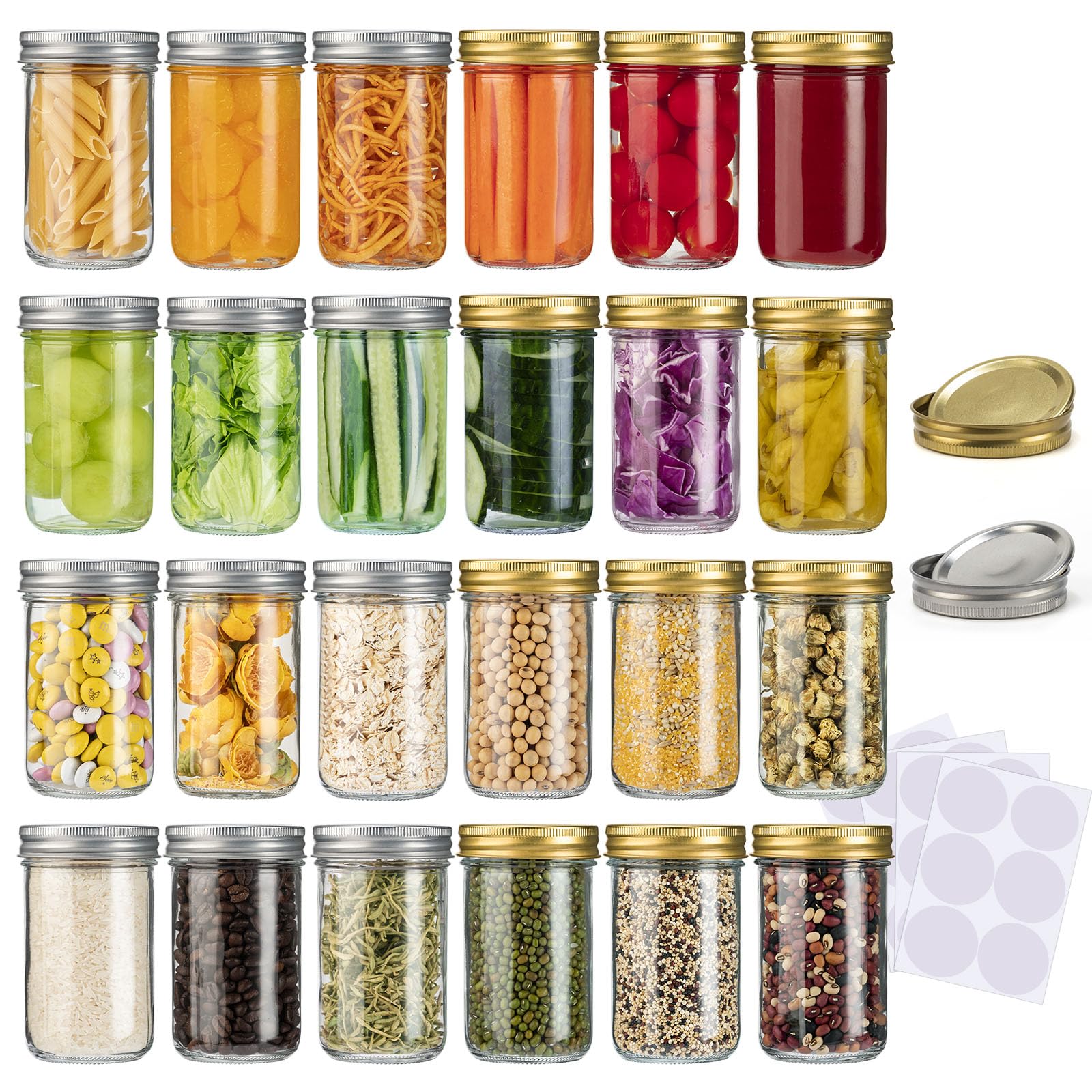 SPANLA tarros Mason 8 oz con tapas plateadas y doradas; ideales para mermeladas y regalos.