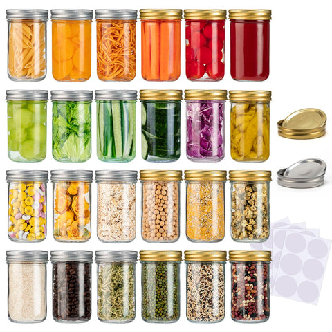 SPANLA tarros Mason 8 oz con tapas plateadas y doradas; ideales para mermeladas y regalos.