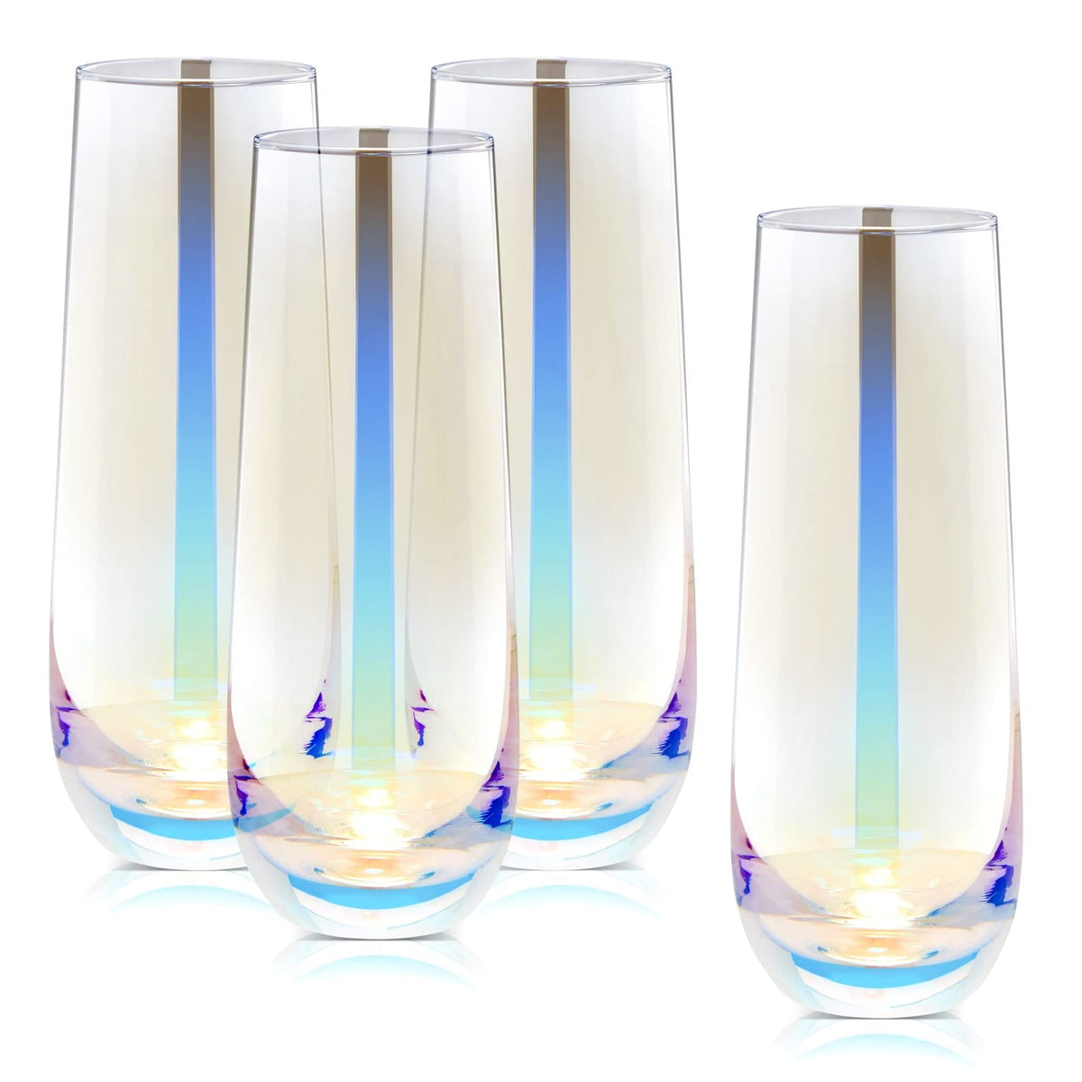 Sparkle and Bash copa champán sin tallo iridiscente, brindis elegante y estable