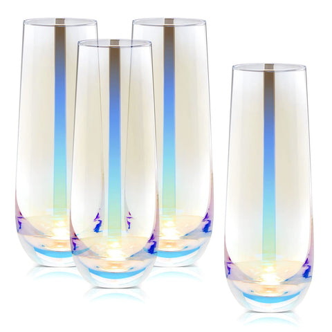 Sparkle and Bash copa champán sin tallo iridiscente, brindis elegante y estable
