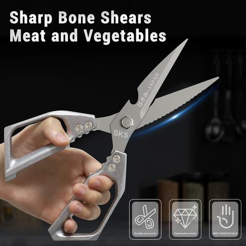 Tijeras SpaseMaxxx de cocina en negro con mango ergonómico para mayor comodidad.