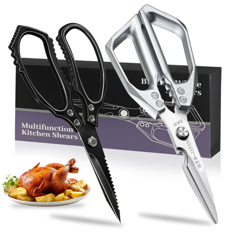 Tijeras SpaseMaxxx de cocina en plata para cortar verduras y pollo con precisión.