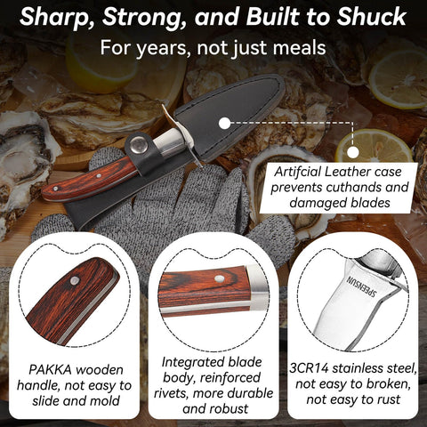 Cuchillo SPEENSUN para ostras con mango de madera ergonómico.