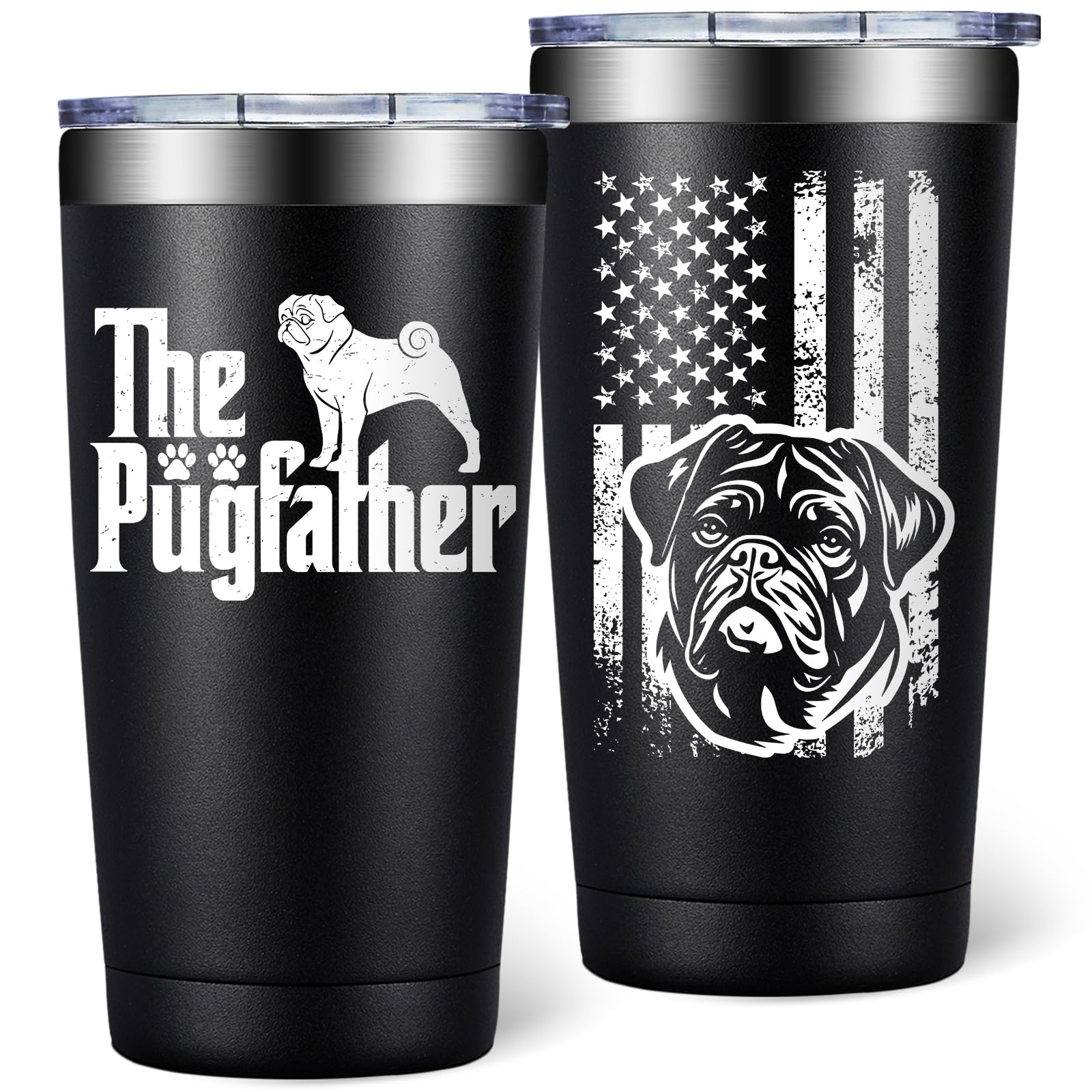 SpenMeta vaso termico 20oz con diseño Pugpadrino, regalo para amantes de pug.