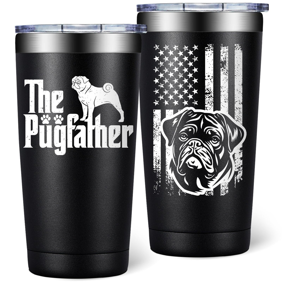 SpenMeta vaso termico 20oz con diseño Pugpadrino, regalo para amantes de pug.