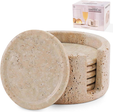 SPESHSTONES posavasos travertino, juego de 6, protege la mesa y añade elegancia