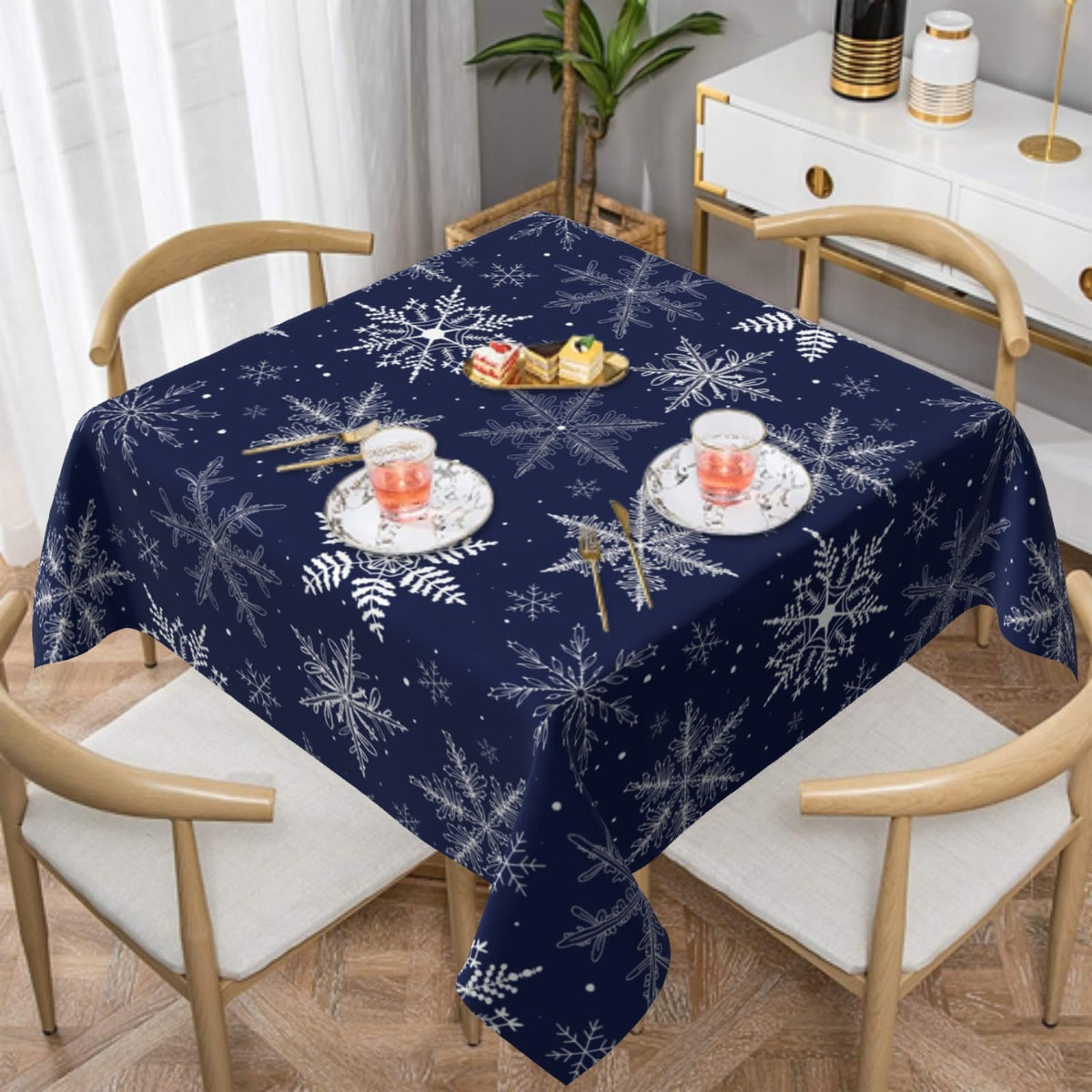 Mantel Sphragiyn navideño azul con copos de nieve protege la mesa de derrames