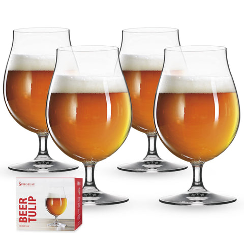 Vaso Spiegelau Classic Tulip para cerveza belga, aroma y espuma destacados.