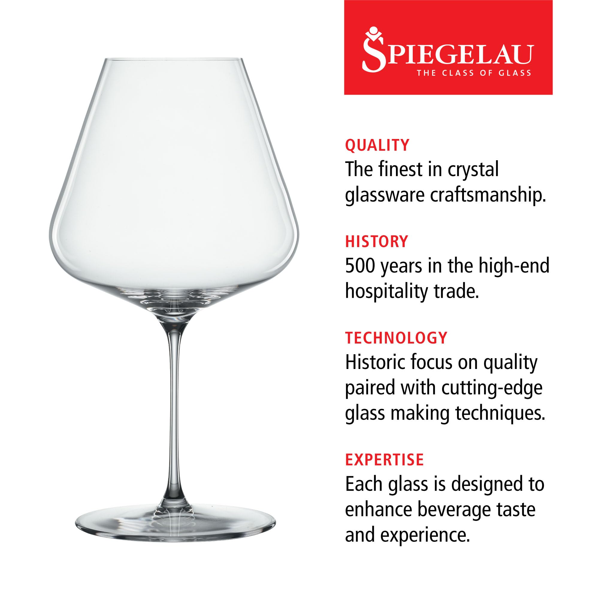 Vaso Spiegelau Definition Burgundy con copa amplia, favorece la expansión de aromas