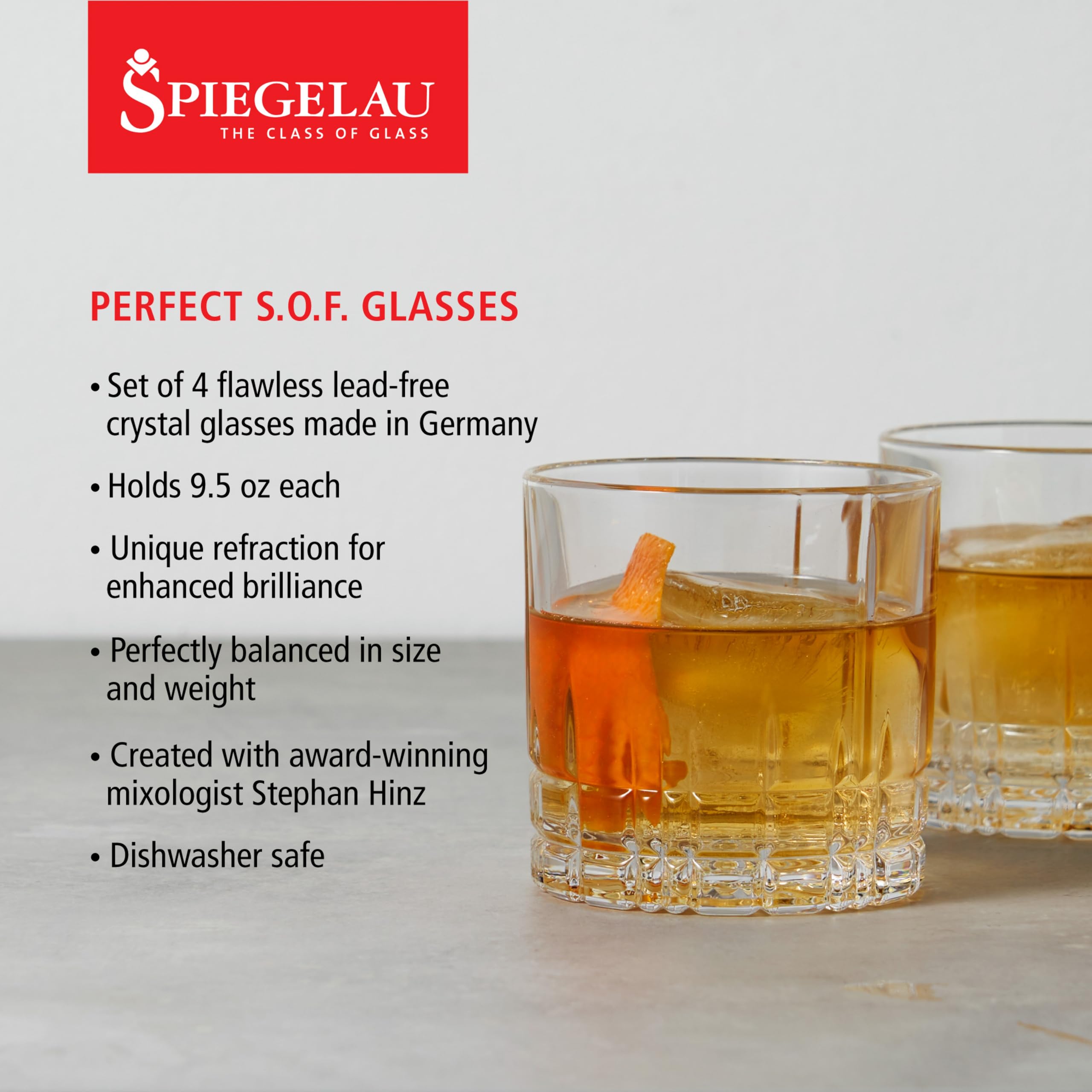 Cristal europeo sin plomo de Spiegelau Perfect Serve, brillo claro y transparencia.