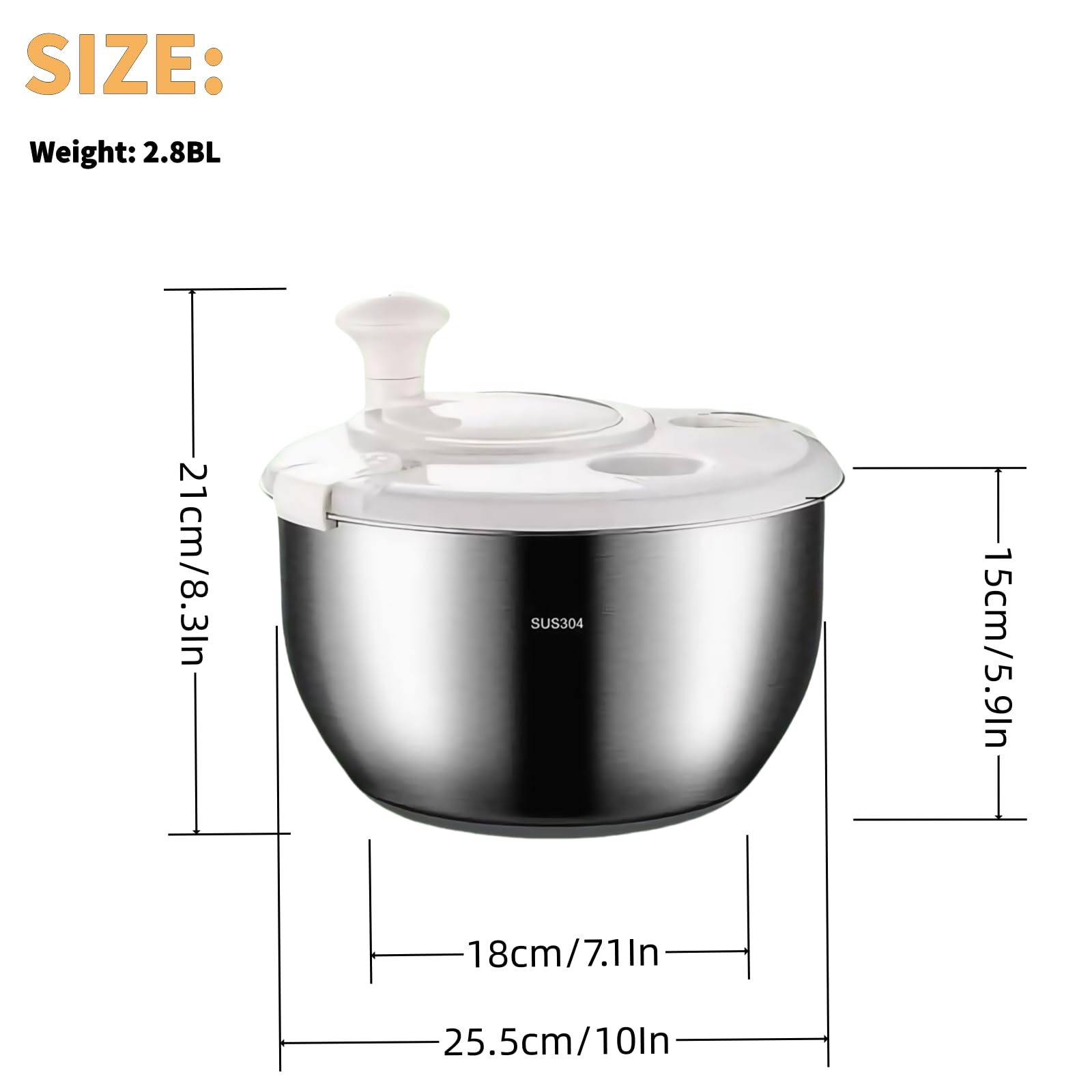 Spinner de ensalada 6L, fondo-compacto, almacenamiento práctico en cocina.