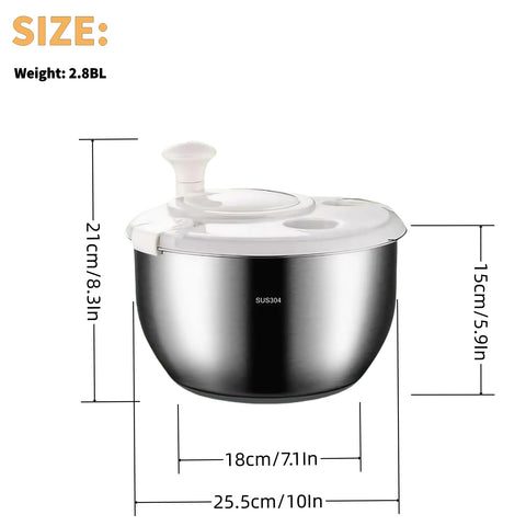 Spinner de ensalada 6L, fondo-compacto, almacenamiento práctico en cocina.