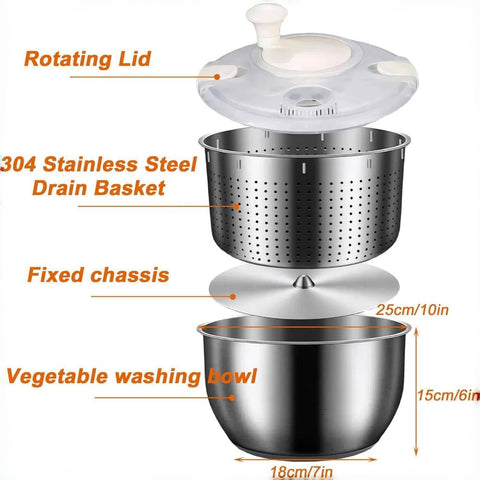 Spinner de ensalada 6L, mango ergonómico, giro cómodo y estable.