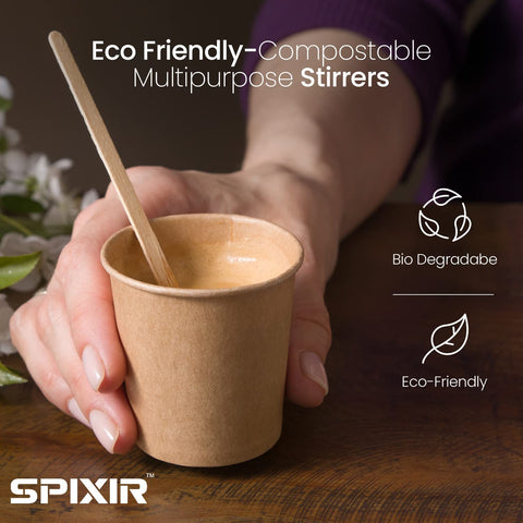SPIXIR agitadores de abedul natural de 5,5 pulgadas para bebidas calientes.