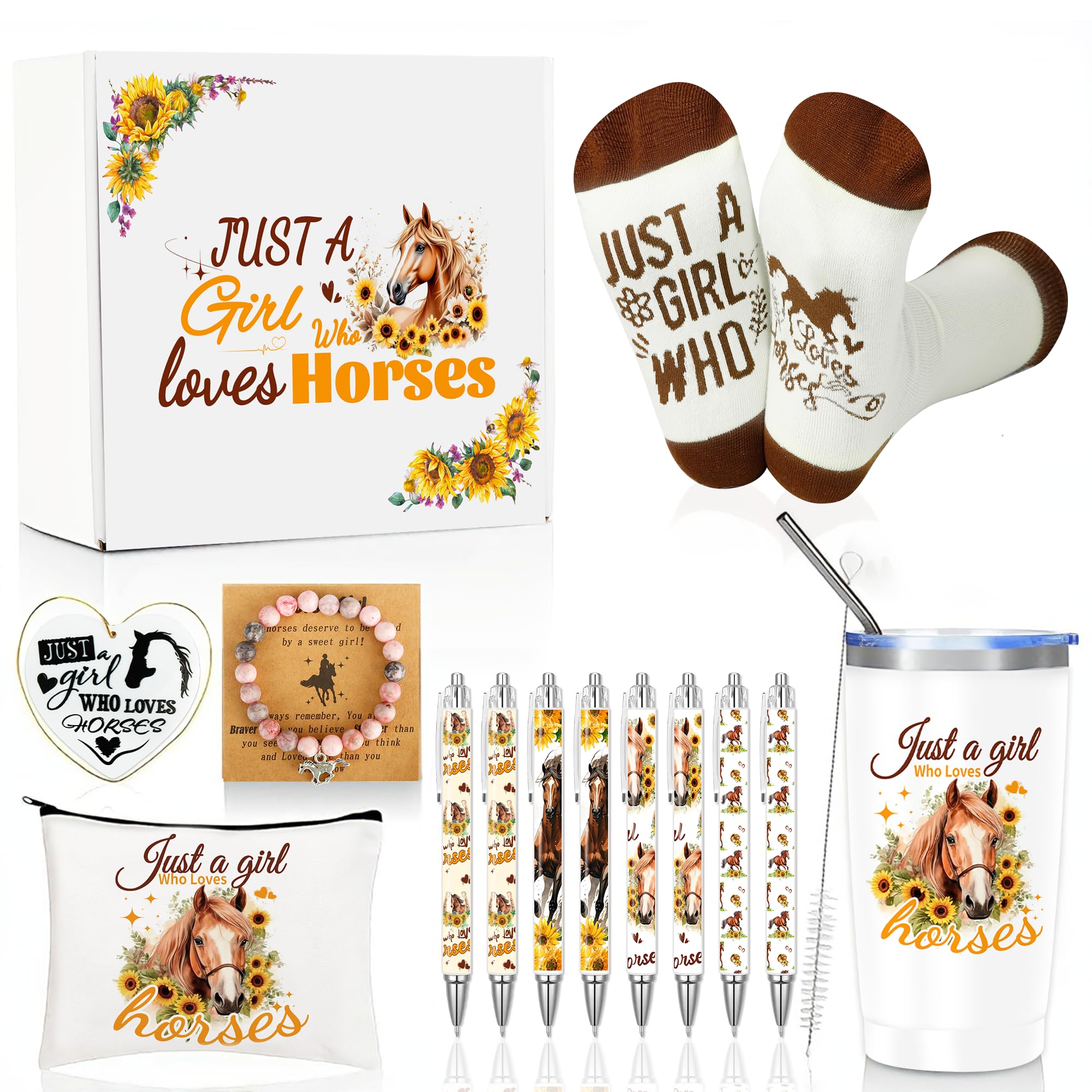Splendest vaso térmico de 20 onzas con girasol y caballo, ideal para bebidas durante todo el día.
