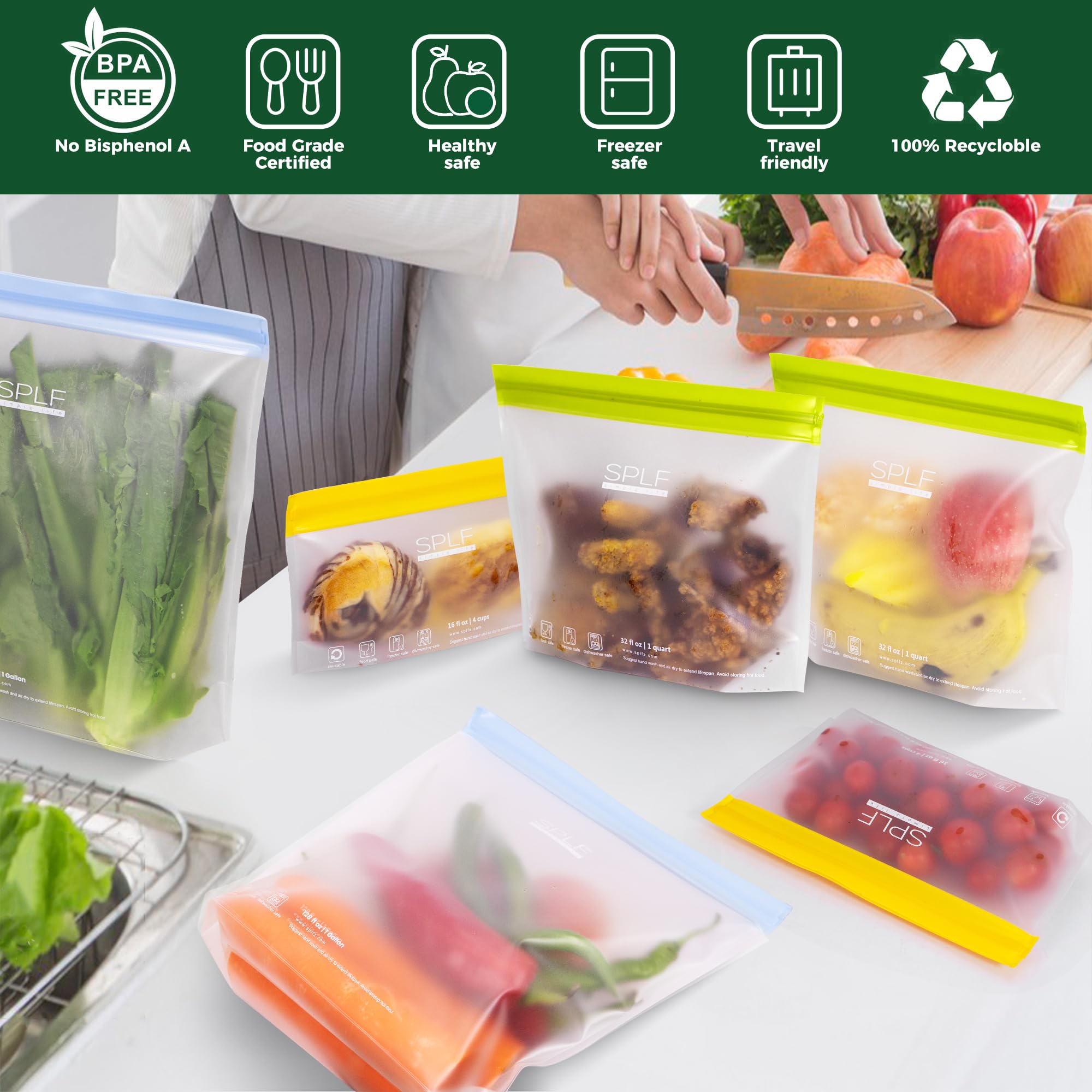 Bolsas SPLF 1 galón con base plegable para llenado y almacenamiento estables