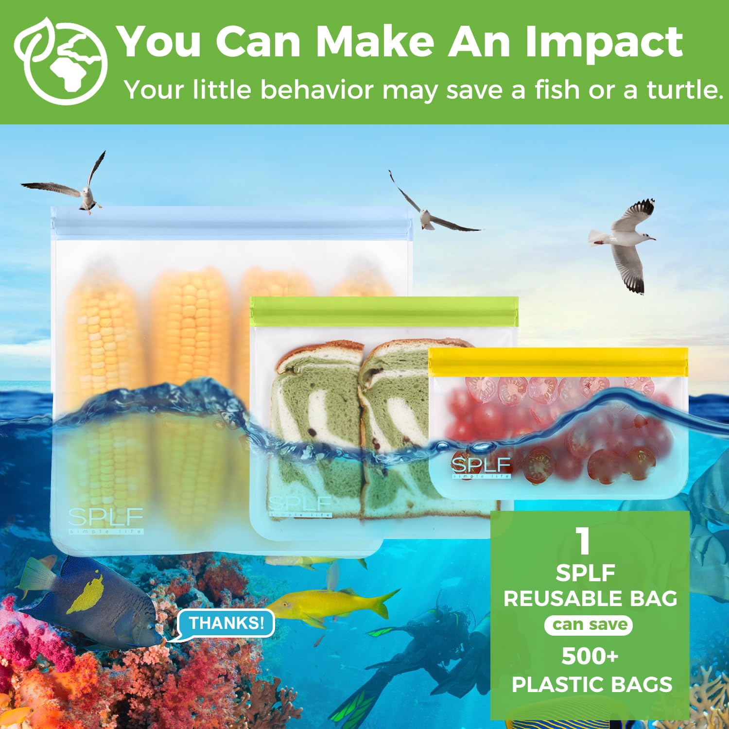 SPLF bolsa resistente para congelar carnes, frutas y verduras.
