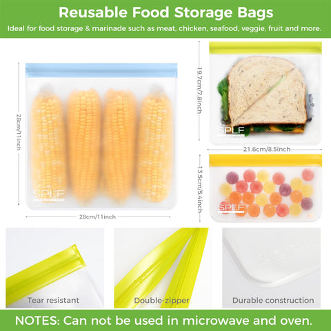 Bolsas SPLF galon reutilizables para congelar alimentos y evitar desperdicios.