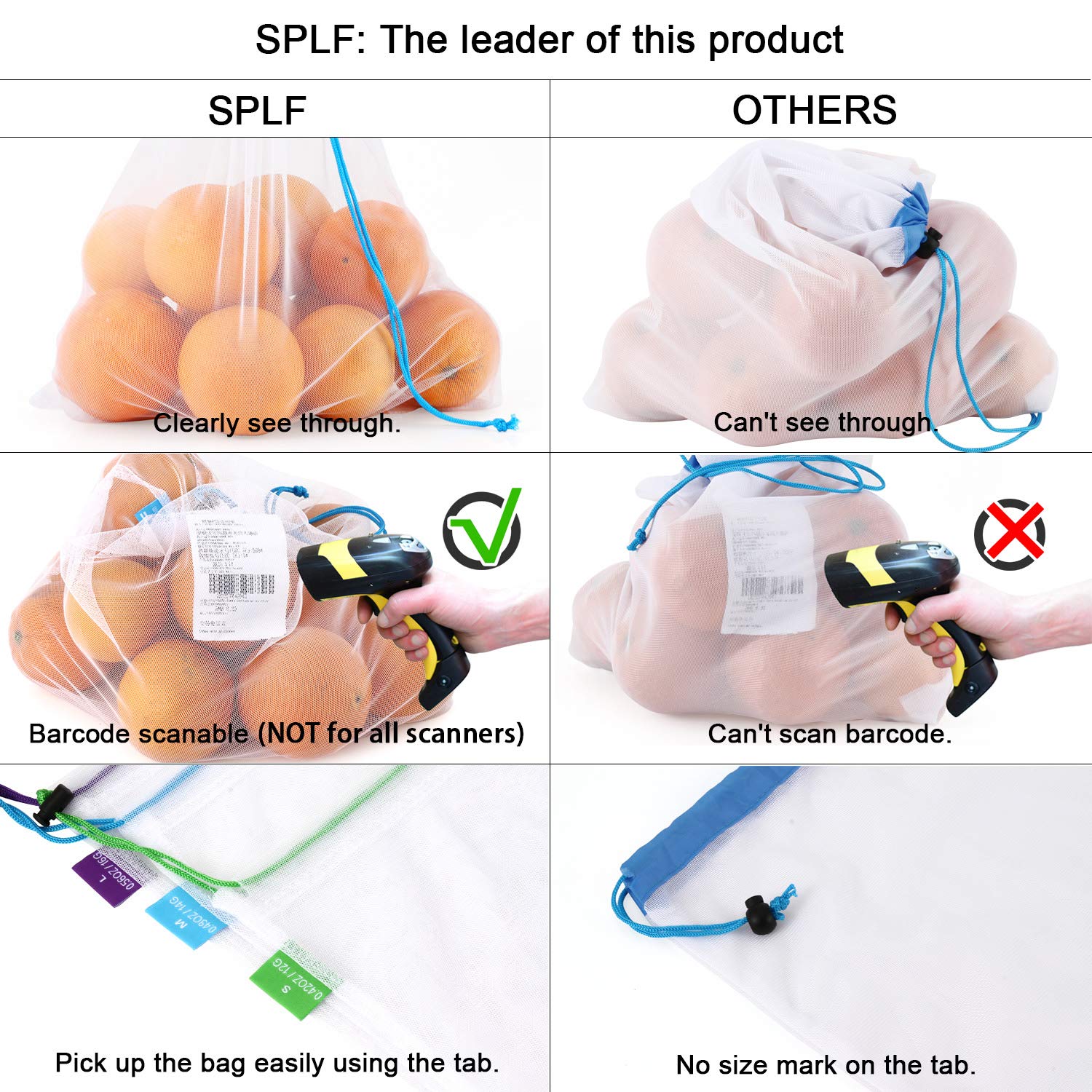 SPLF bolsas de malla con capacidad 6 kg, uso diario seguro