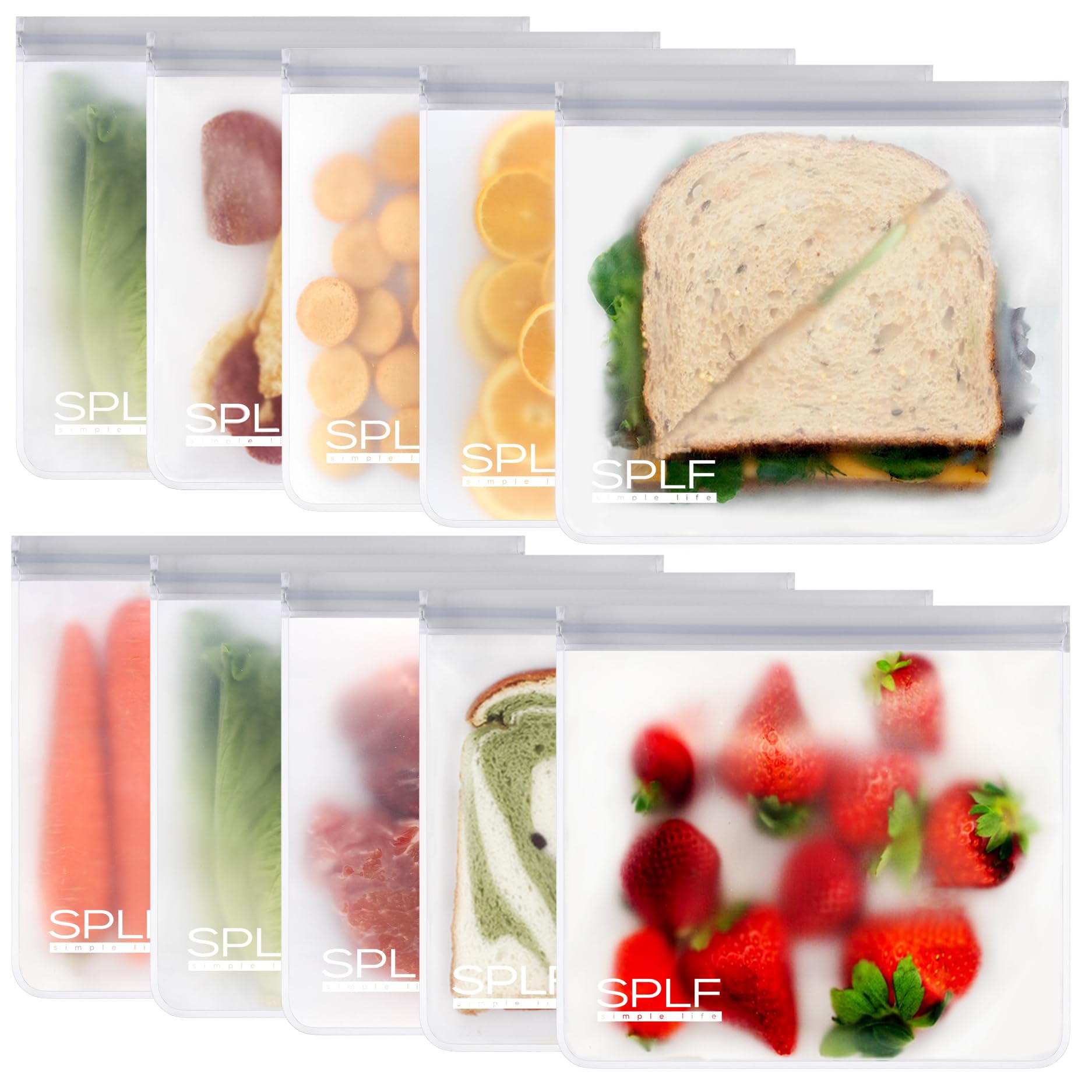 Bolsas SPLF reutilizables para sándwich con cierre hermético.