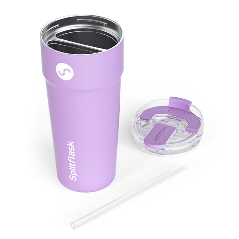 Lado infantil para jugo, lado mamá para café en Splitflask.