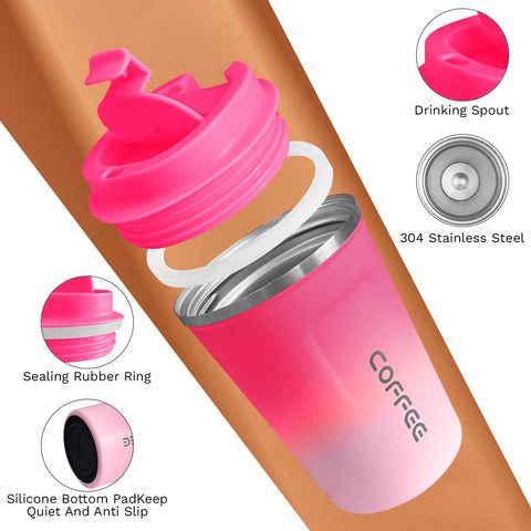 Acero inoxidable con aislamiento de doble pared para bebidas calientes o frías.