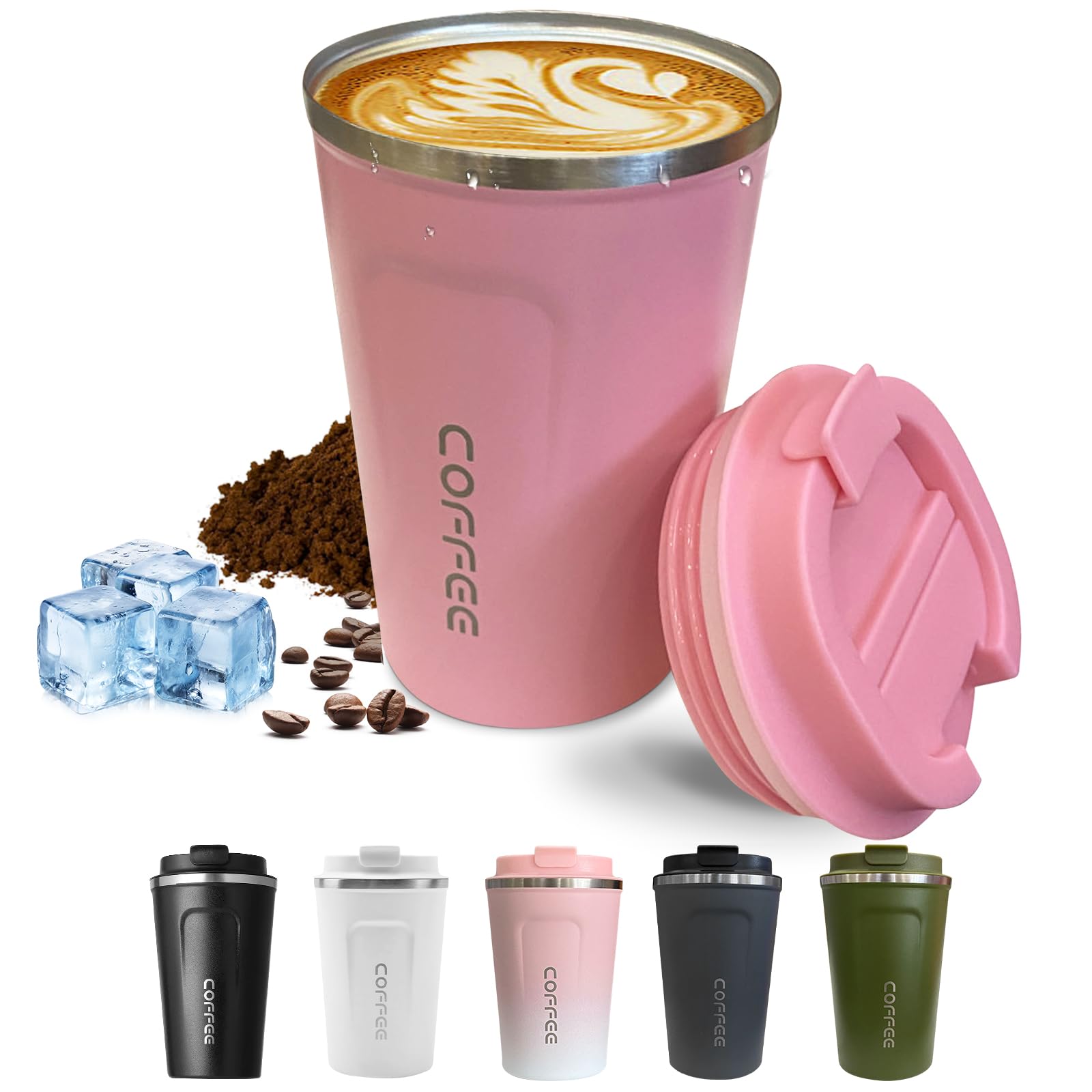 SPLMIFA taza de viaje rosa de 17 onzas con tapa, ideal para llevar café caliente.