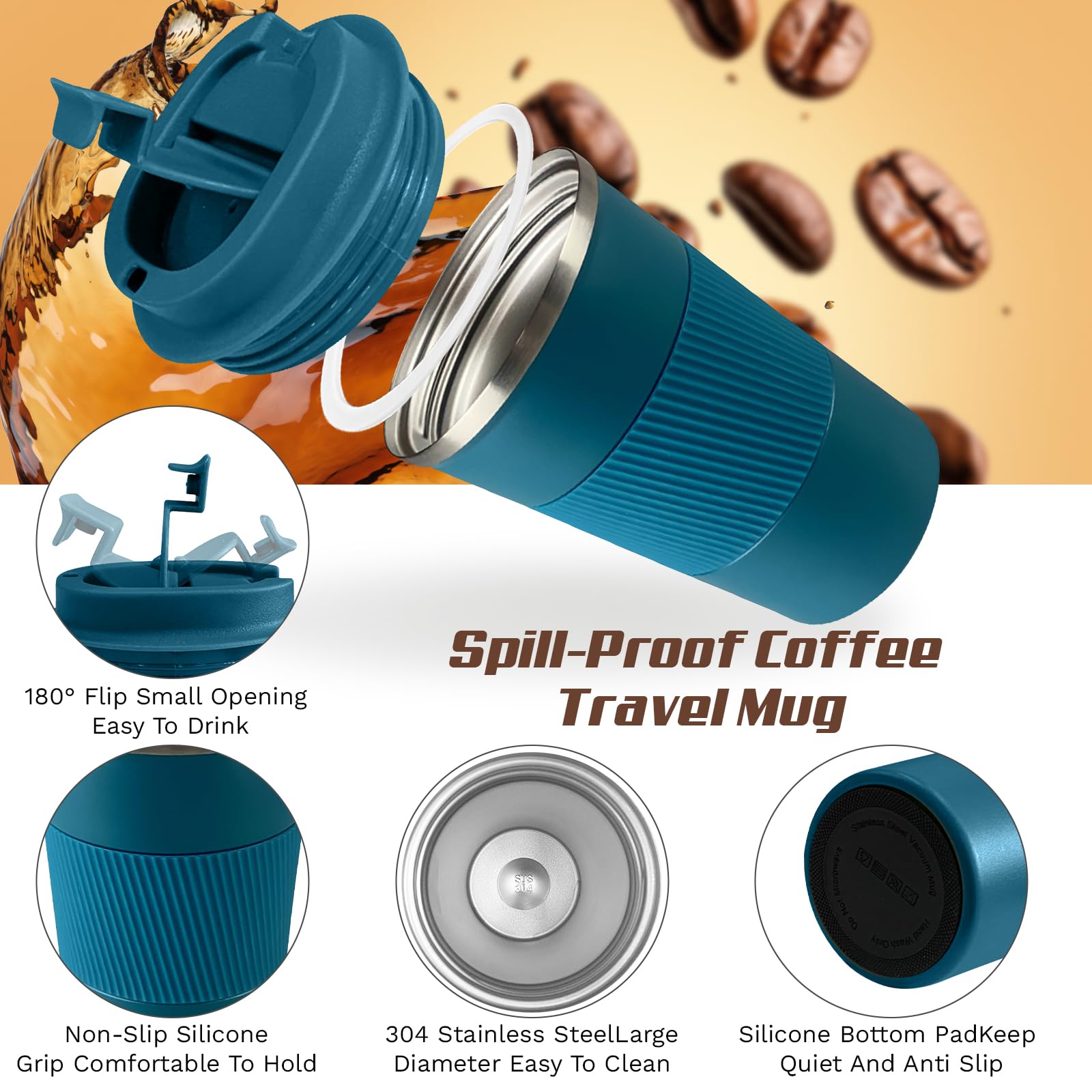 SPLMIFA Taza de viaje aislada boca amplia facilita añadir hielo y limpiar