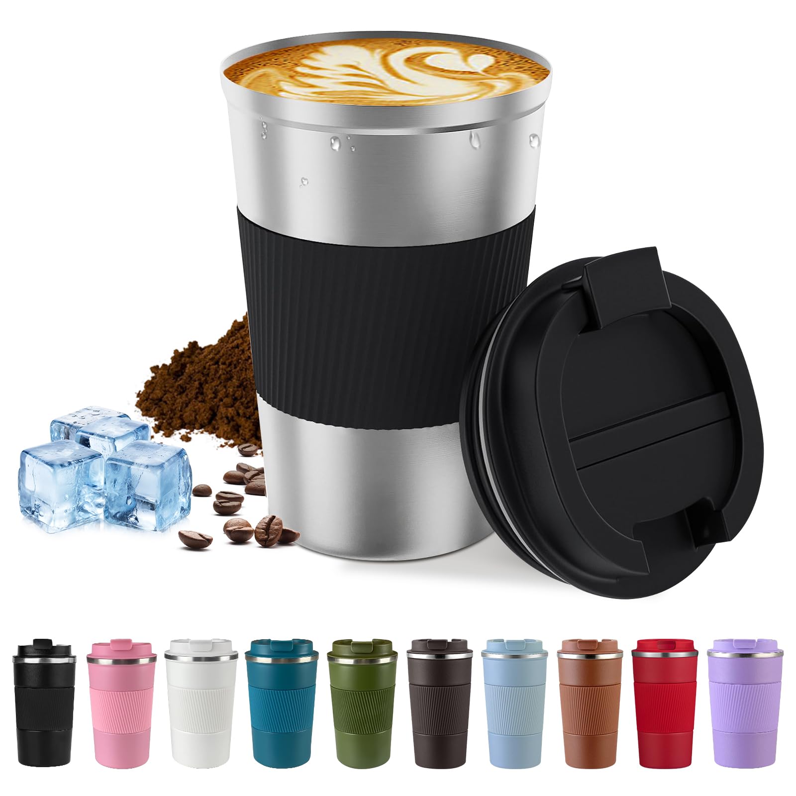 SPLMIFA taza de viaje aislada, vista frontal del diseño compacto.