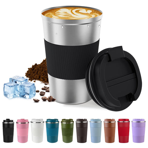 SPLMIFA taza de viaje aislada, vista frontal del diseño compacto.