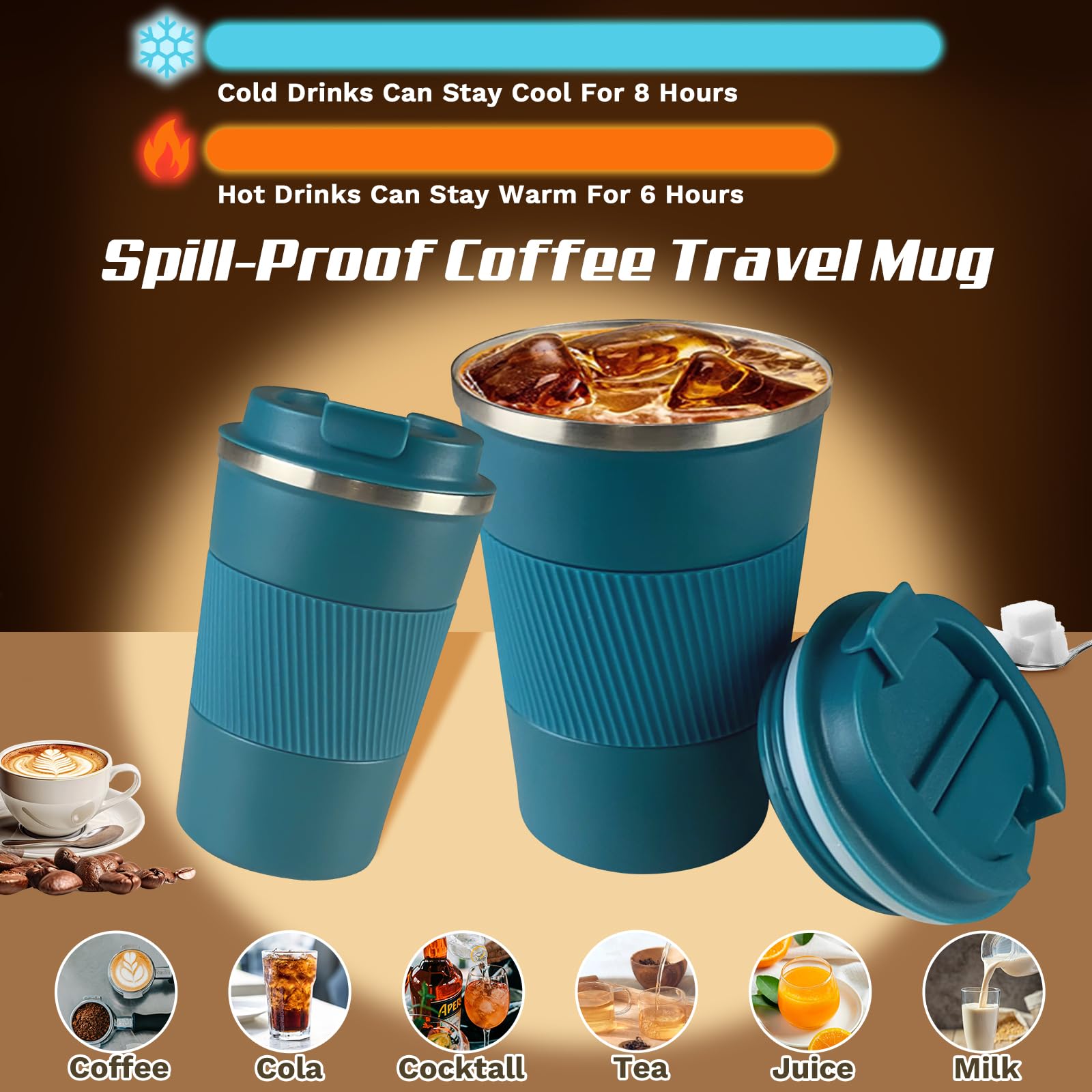 SPLMIFA Taza de viaje aislada con funda de silicona para agarre seguro