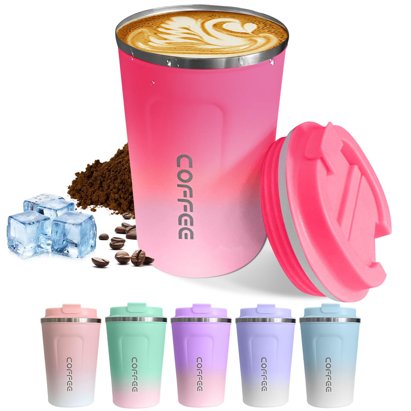 SPLMIFA taza de viaje roja y blanca con tapa, ideal para café caliente en ruta.