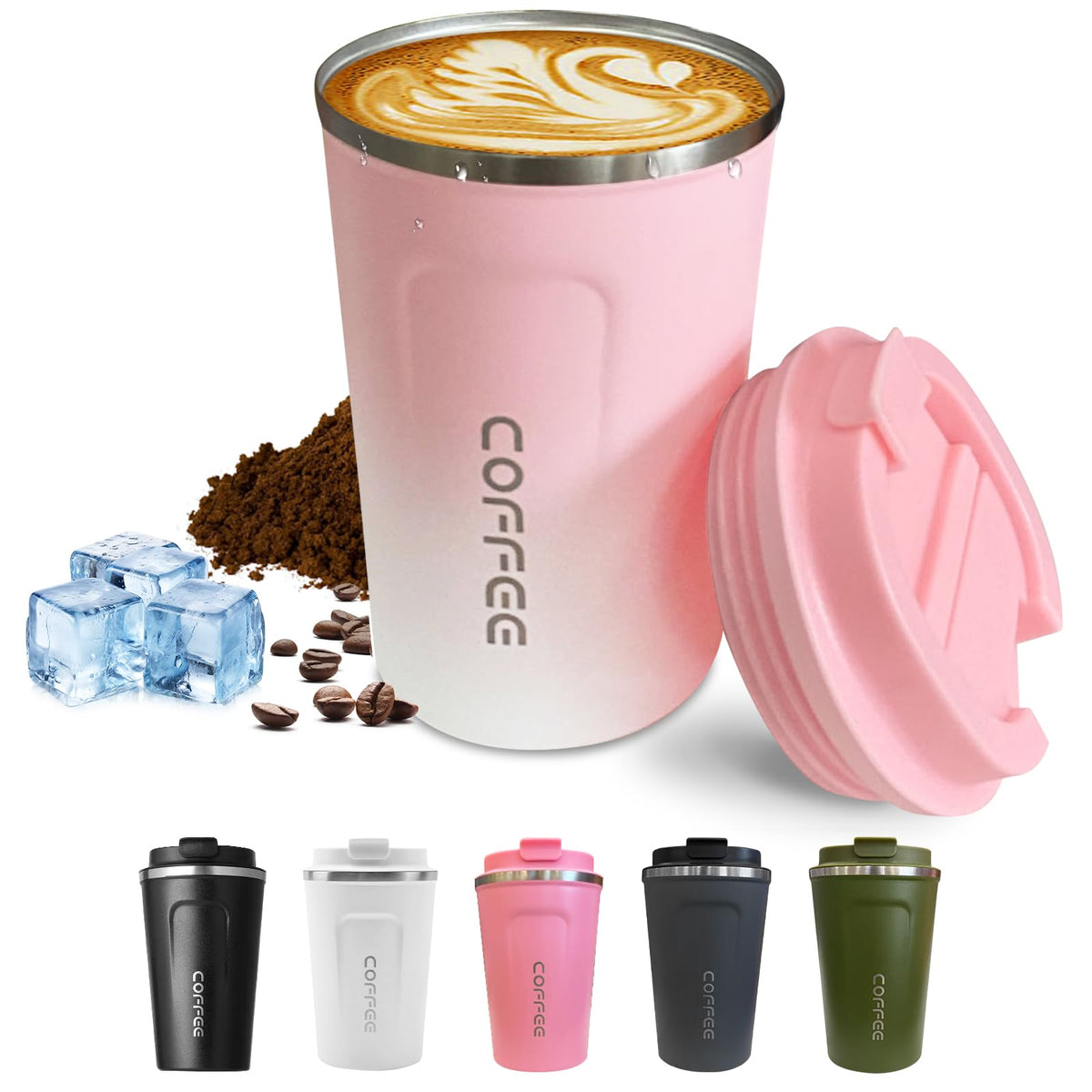 Taza SPLMIFA viaje rosado-blanco 17oz lista para llevar bebidas calientes.