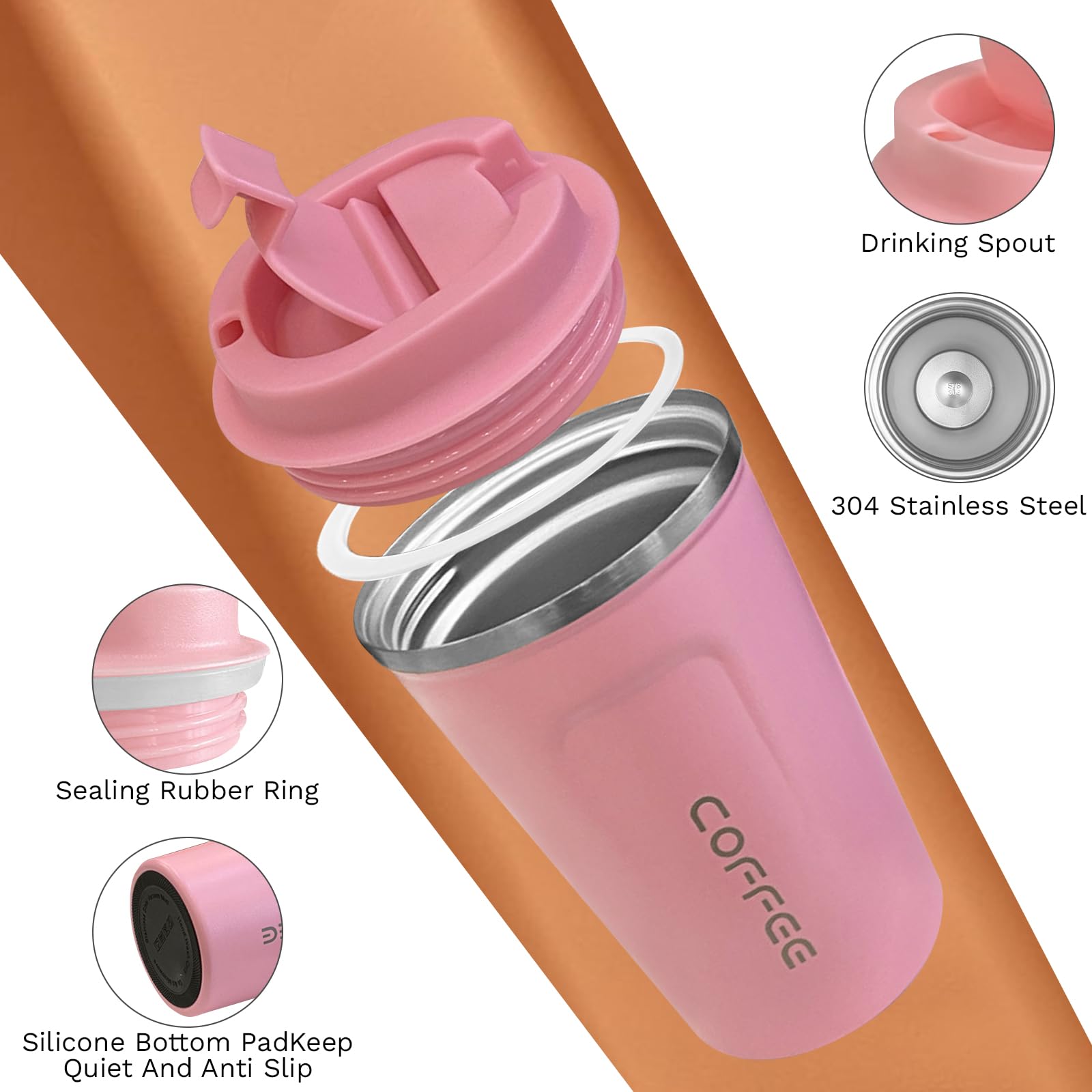 SPLMIFA taza rosa 12oz con silicona, agarre antideslizante cómodo