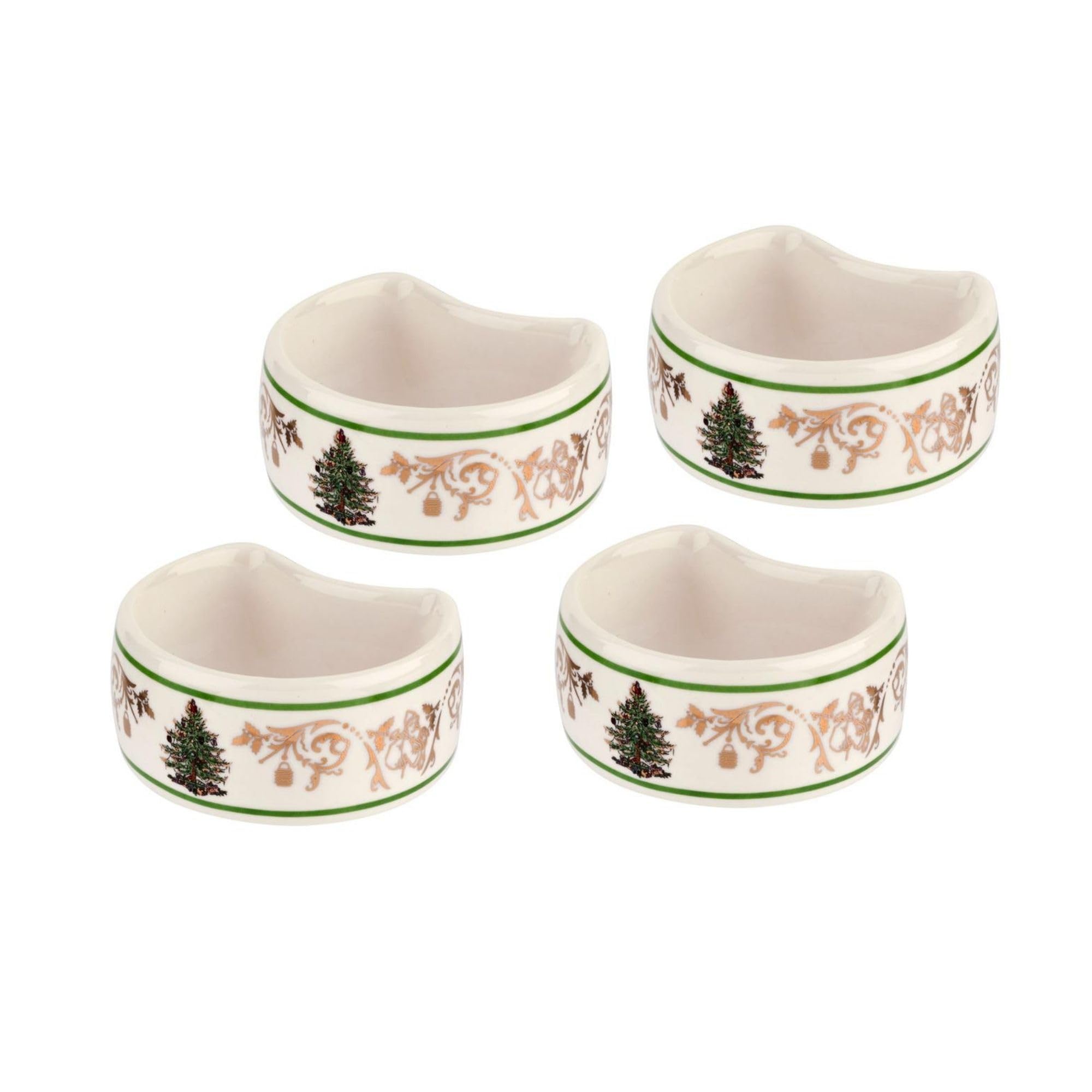 Anillos de servilleta Spode, árbol de Navidad, 4 piezas, ideal para mesa festiva.