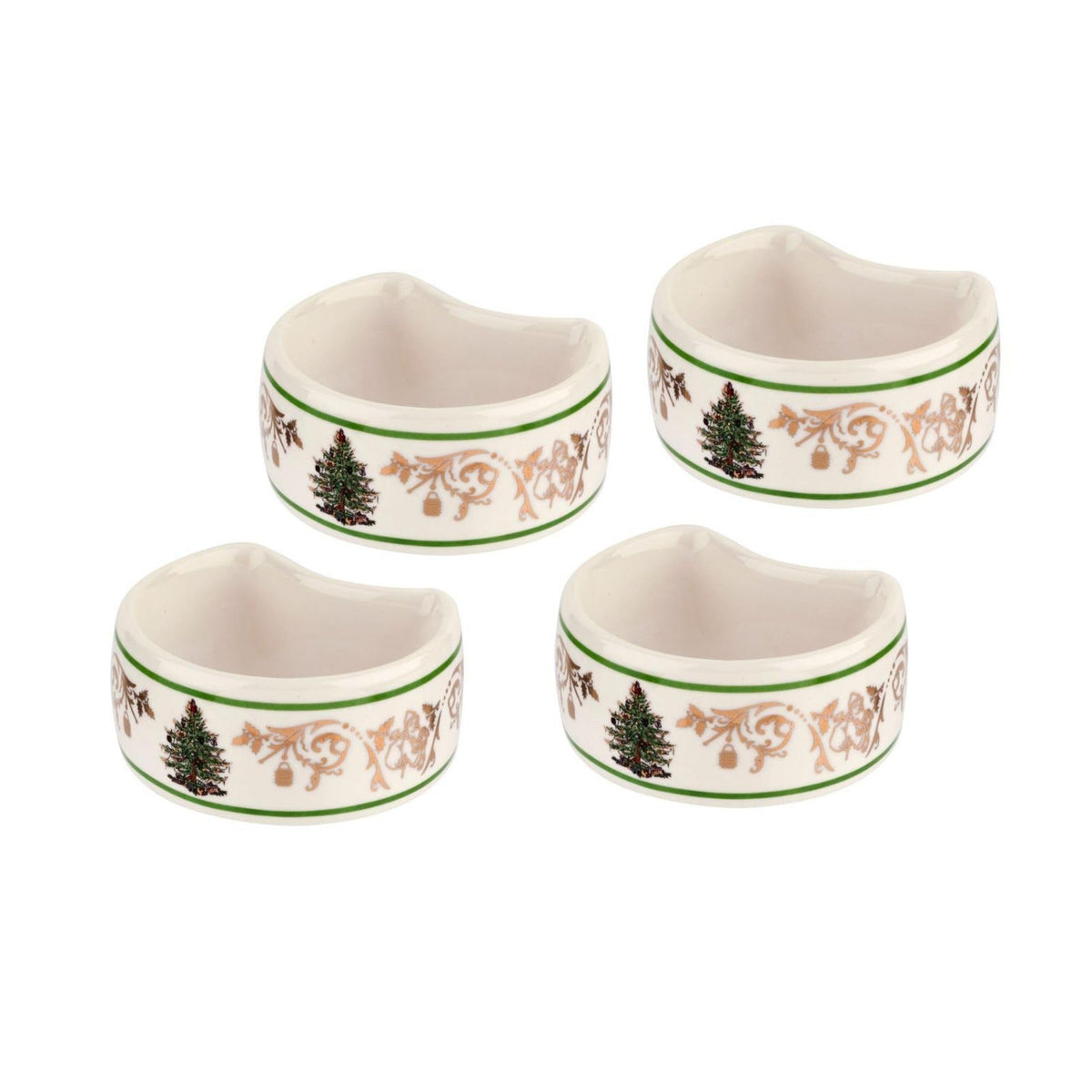 Anillos de servilleta Spode, árbol de Navidad, 4 piezas, ideal para mesa festiva.