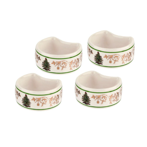 Anillos de servilleta Spode, árbol de Navidad, 4 piezas, ideal para mesa festiva.