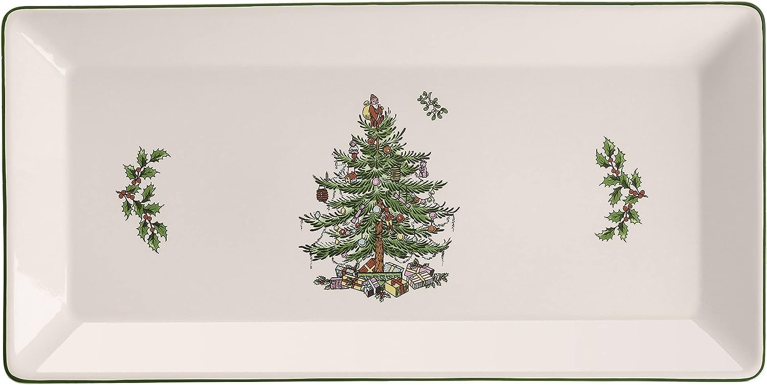 Bandeja Spode Árbol de Navidad para sándwiches, ideal para reuniones festivas.