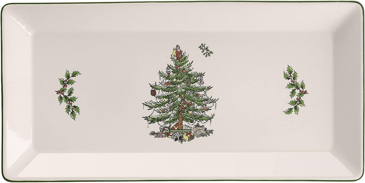 Bandeja Spode Árbol de Navidad para sándwiches, ideal para reuniones festivas.